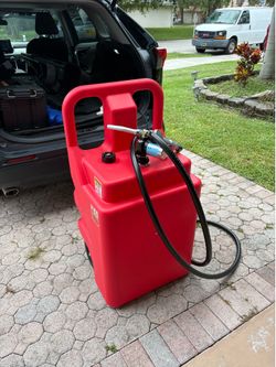 Red Portable Fuel Tank Caddy 32Gallon w/ Electric Transfer Pump On-Wheels 3.7GPM