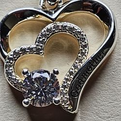 NEW ALOV NECKLACE DOUBLE HEART ENGRAVED GODMOTHER