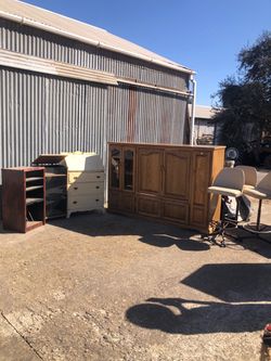 Cabinets ,oak entertainment center and bar stools
