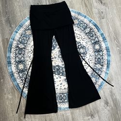 Small Black Built in Skirt Flare Bell Bottom Pants Fairy Goth Yoga Coquette