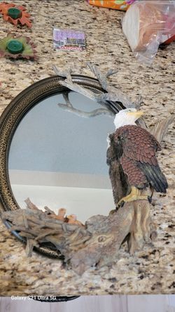 Bald Eagle Decorative Mirror with Driftwood