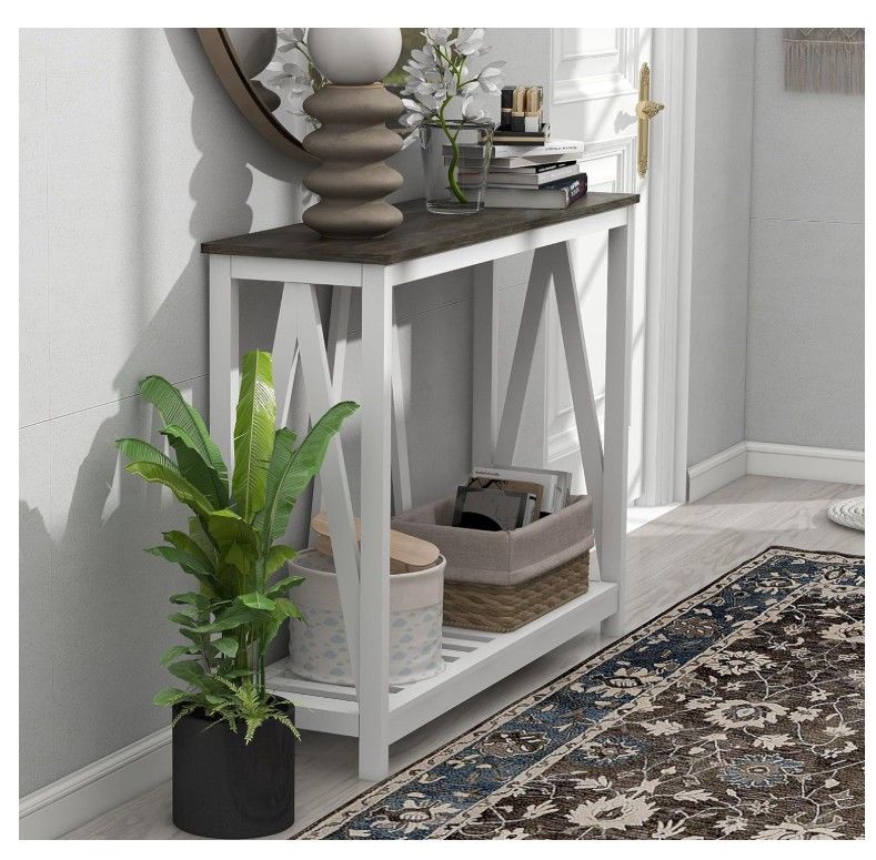 Farmhouse Entryway Console Table 39.3" - Dark Oak 5B-1