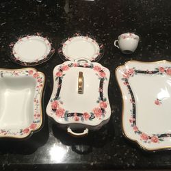Floral Porcelain Serving Set with Gold Trim