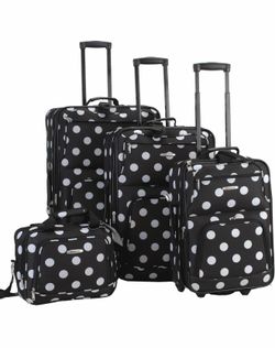 Rockland Polka Softside Upright Luggage Set, Expandable, Lightweight, Black Dot, 4-Piece (14/19/24/28)