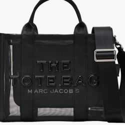 New Marc Jacobs Medium Black Mesh The Tote Bag With Separately Purchased Large Logo Black And White Adjustable Strap 