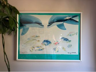 Rare SIGNED 1992 Wyland & Tracy Taylor Collaboration Poster "Who Invited These Guys?" Ocean Art
