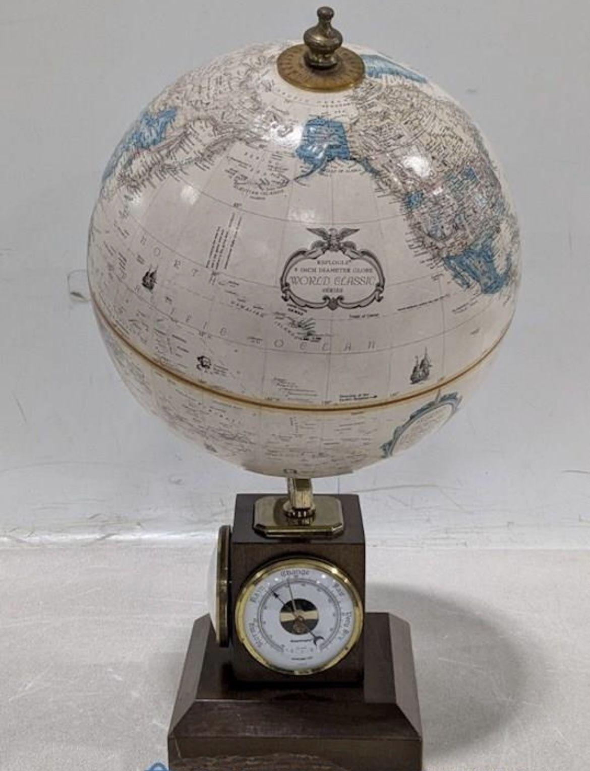Replogle 9" Globe Weather Watch World Classic Series Barometer Thermometer Wood