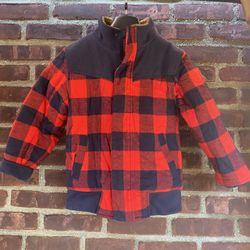OSH KOSH PLAID COTTON FLANNEL LINED BUTTON JACKET RED BLACK PLAID POLYFILL EUC 8