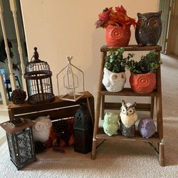 8 Owls Lanterns Bird Cage And Bird Candle Holder 