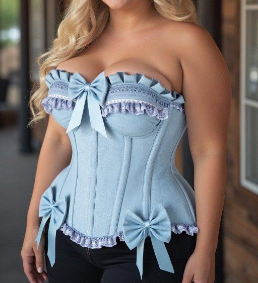 1X/6X Ladies Denim Steel Bone Corset Top