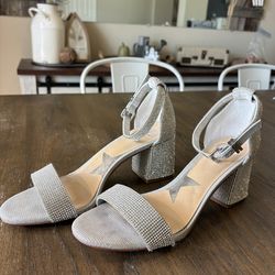 GB Bling-Out Rhinestone Ankle Strap Block Heel Sandals – Women’s 8.5