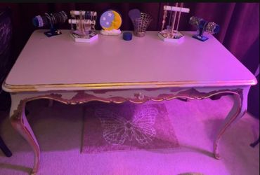 Refurbished Cream/gild Leafed Table 30" tall 55" wide 28" deep