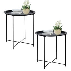 Set of 2 Black Round Metal Side Tables – Lightweight & Modern