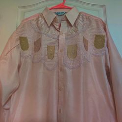 Vintage Style Baby Pink Embroidered Button-Down Unisex Shirt 🌸✨