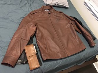 Alpine stars leather brown cafe motorcycle jacket Large