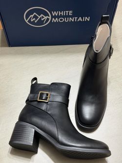 White Mountain Black Ankle Boots with Buckle