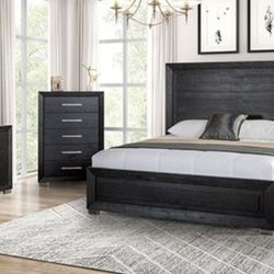 Brand New Black 4pc Queen Bedroom Set (Available In California & Eastern King)