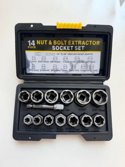 14pc Nut & Bolt Extractor Set – Stuck Bolt/Nut Remover Tool Kit NEW