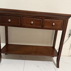 Dark Wood Console Table with 3 Drawers and Shelf