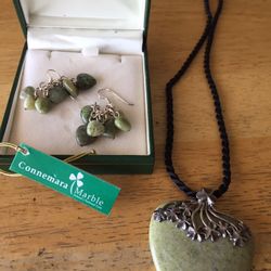 Connemara Marble Heart Shaped Necklace And Matching Earrings