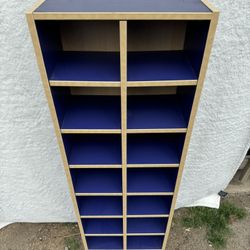 Wooden 14 Cubbie Hole Shoe or Sock Shelves, Beautiful Blue Great Condition!