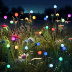 4 Pcs Colorful 10 LED Firefly Solar Powered Lights Starburst Swaying Light Outdoor Solar Waterproof Garden Decorative Swaying Lights Decorative 7 Colo