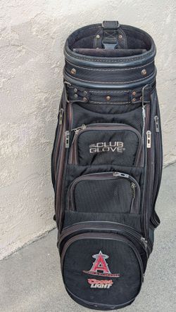 The CLUB GLOVE MEN'S PREMIUM CADDY CART GOLF BAG With 5 WAY TOP 10 ZIPPERS POCKETS A RAIN COVER STYLES BLACK UP LEATHER