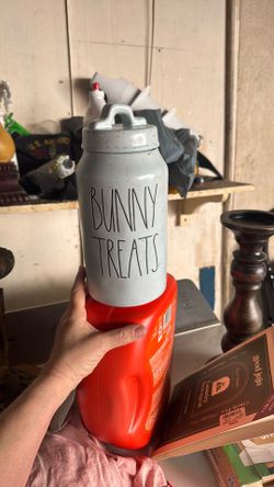 Rae Dunn tall bunny, kisses light blue speckled canister