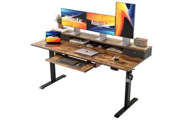 Electric Height Adjustable Desk with Drawers & Keyboard Tray
