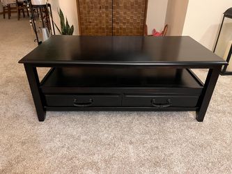 Black Brown Wood Coffee Table with Drawers