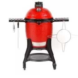 Classic Joe III 18 in. Charcoal Grill in Red with Cart, Side Shelves, Grate Gripper, and Ash Tool