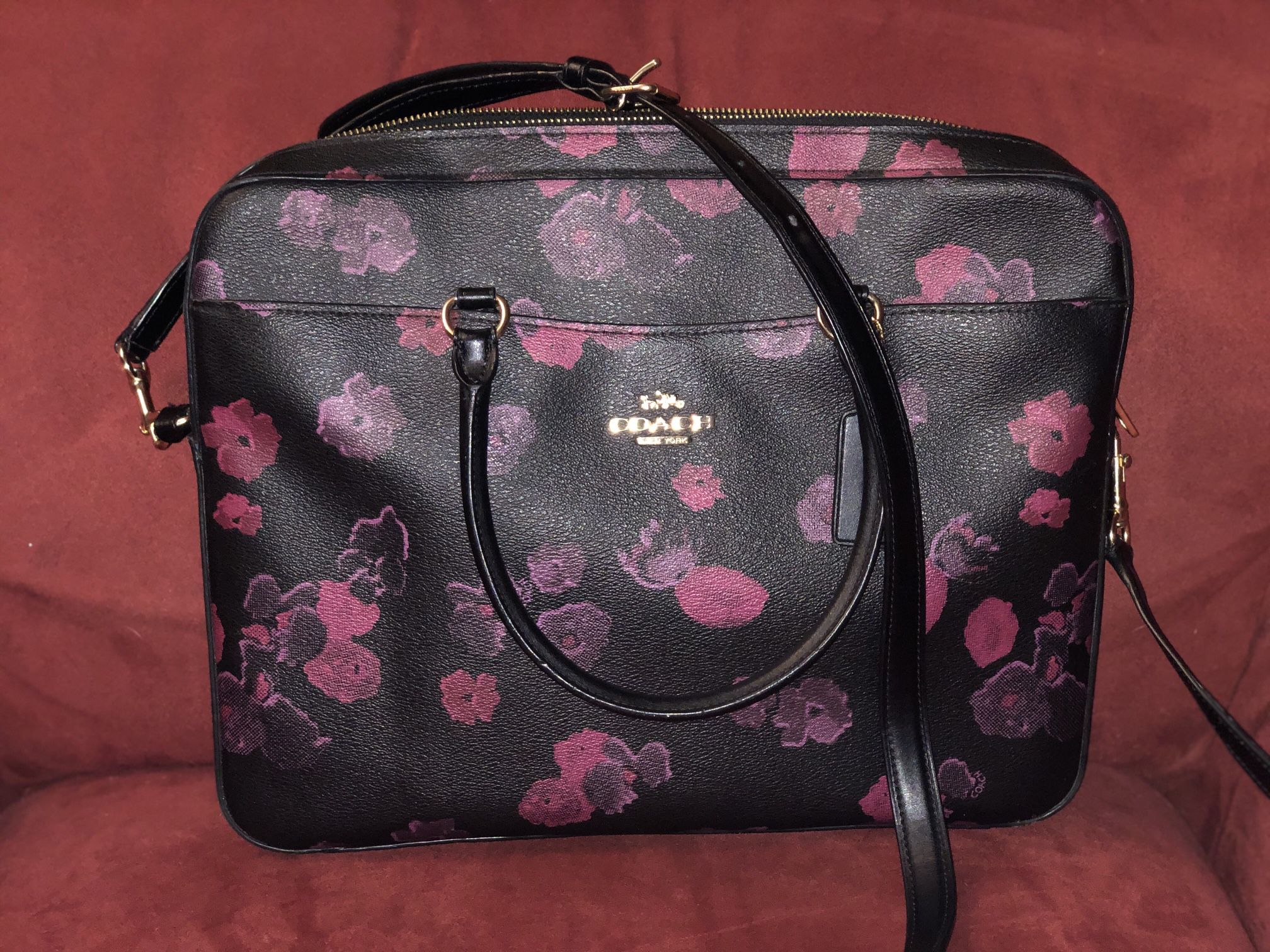 Coach Black/Floral Crossbody Laptop Bag
