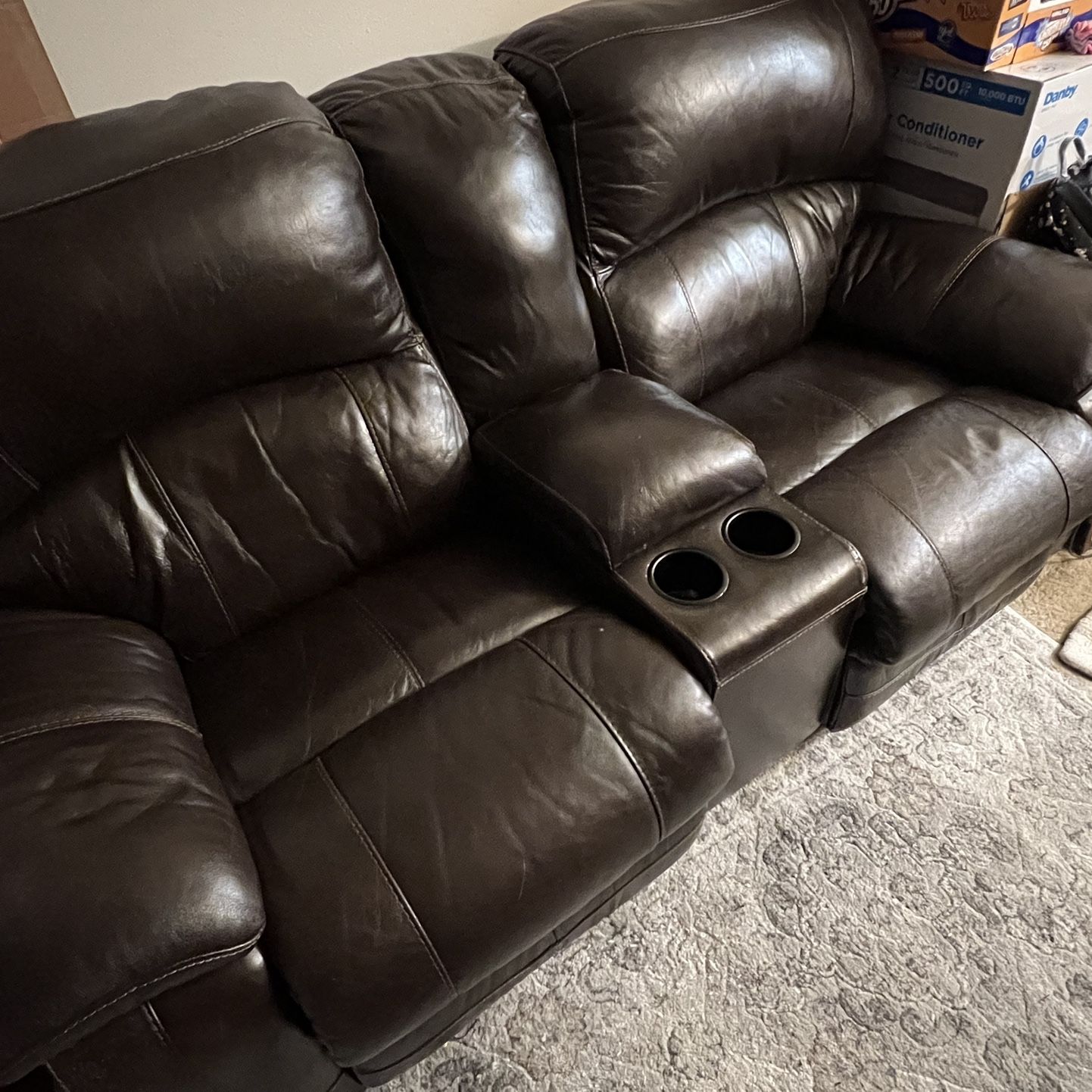 Espresso, brown leather couch