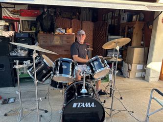 1990’s Black Tama Rockstar Custom Drum Kit with Cymbals and Hardware