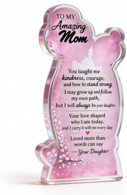 Regalos para mamá de hija, placa acrílica para mamá, decoración de escritorio de 5.1 x 2.7 pulgadas, regalos únicos para el día de la madre para mamá,