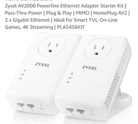Zyxel AV2000 Powerline Ethernet Adapter Starter Kit || Pass-Thru Power | Plug & Play | MIMO | HomePlug AV2 | 2 x Gigabit Ethernet | Ideal for Smart TV
