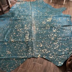 Cowhide! 8 Ft Gorgeous Turquoise  With Gold Flecks Brazil 