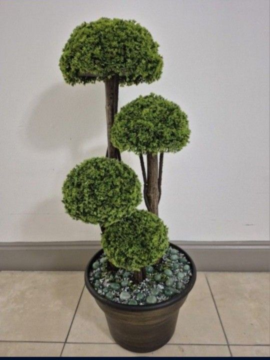 *** NEW LOW PRICE *** 3ft Faux Cedar Topiary w Moss Agate / Aventurine Stone in a 13" Planter @ Lasting Creations