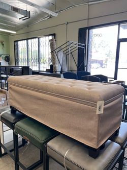 43" Folding Storage Ottoman Bench Foot Rest with Metal Frame - Camel Brown
