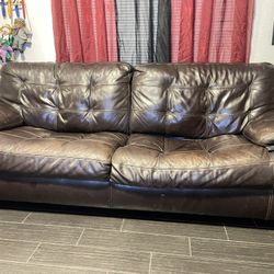 Genuine Dark Brown Leather Couch