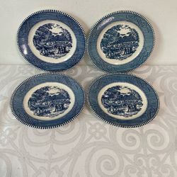(4) VNTG Currier & Ives Bread & Butter 6 3/8” Plates EUC