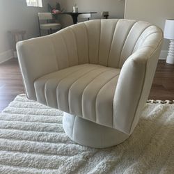 Round White Living Room Swivel Accent Chair 
