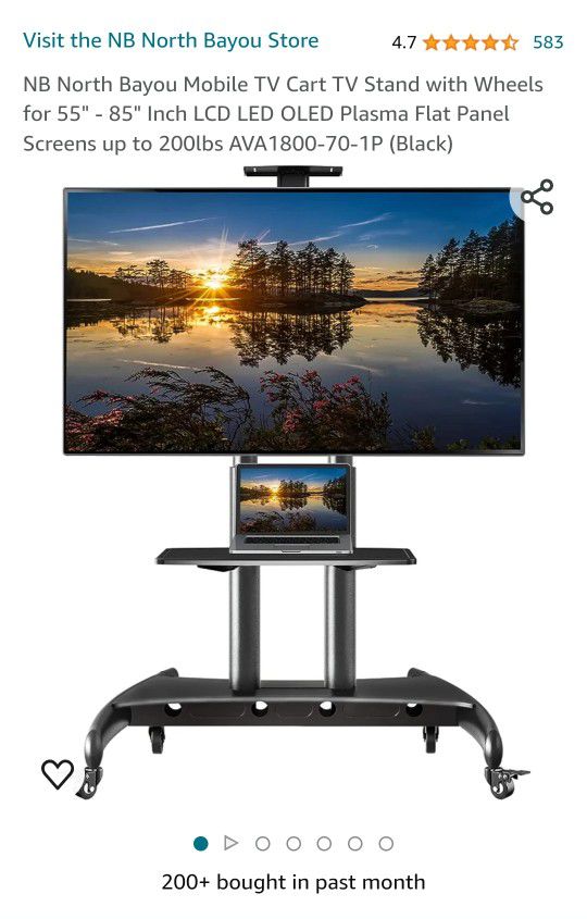 Mobile TV Cart TV Stand with Wheels for 55" - 85" Inch LCD LED OLED Plasma Flat Panel Screens up to 200lbs AVA1800-70-1P (Black)

