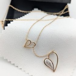 Savvy Cie 14K Gold Plated Sterling Silver Diamond Double Heart Lariat Necklace