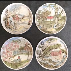 Set Of 4 "The Friendly Village" Round Butter Pats