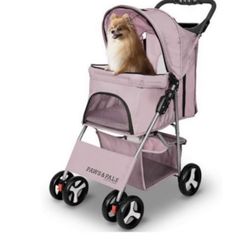 Paws & Pals 4 Wheeler Elite Jogger Pet Stroller Cat/Dog Easy to Walk Folding Travel Carrier, Pink