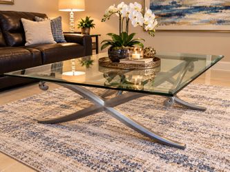 Glass Top Coffee Table with Metal Base