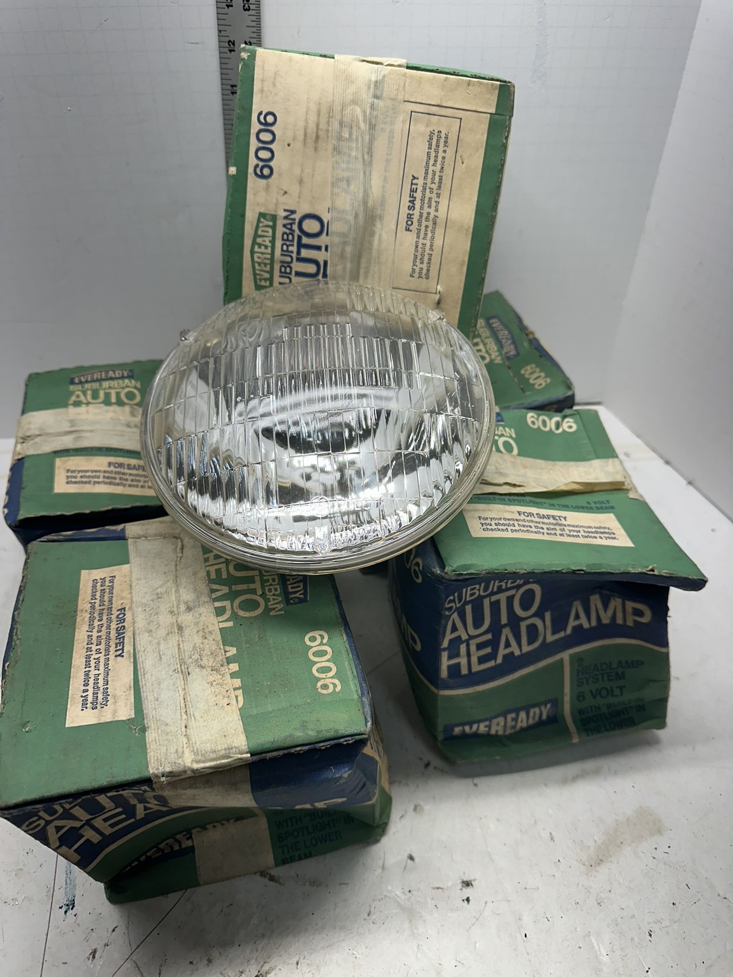NOS GE EVEREADY SUBURBAN Auto HEADLAMP 6 VOLTS 6006 headlight Set 5 #03