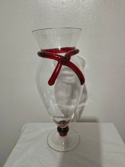 CLEAR - RED GLASS VASE 11.5"×4"