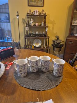 4 vintage houston harvest butterfly handle coffee mugs